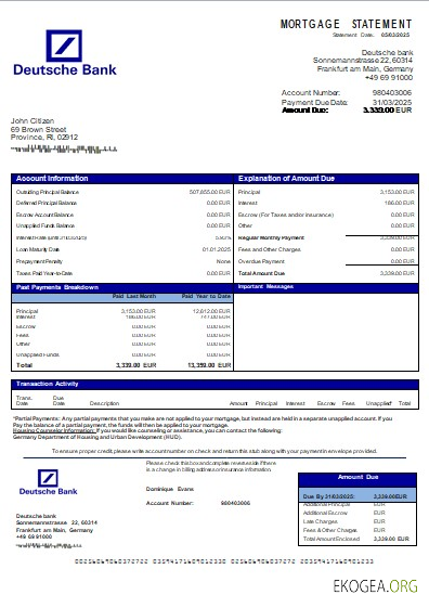 Allemagne Deutsche Bank relevé hypothécaire scr
